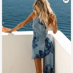 RESA One-Shoulder Blue Floral Dress